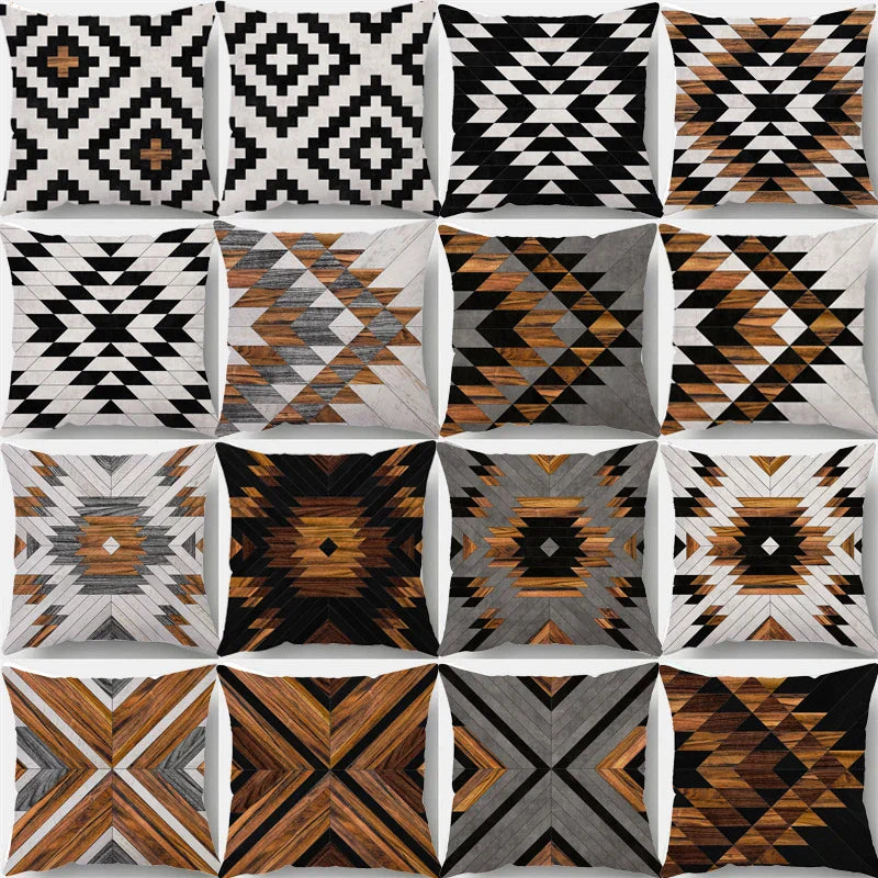 Afralia™ Stripe Lattice Geometric Short Plush Cushion Cover 45x45cm Square Pillowcase