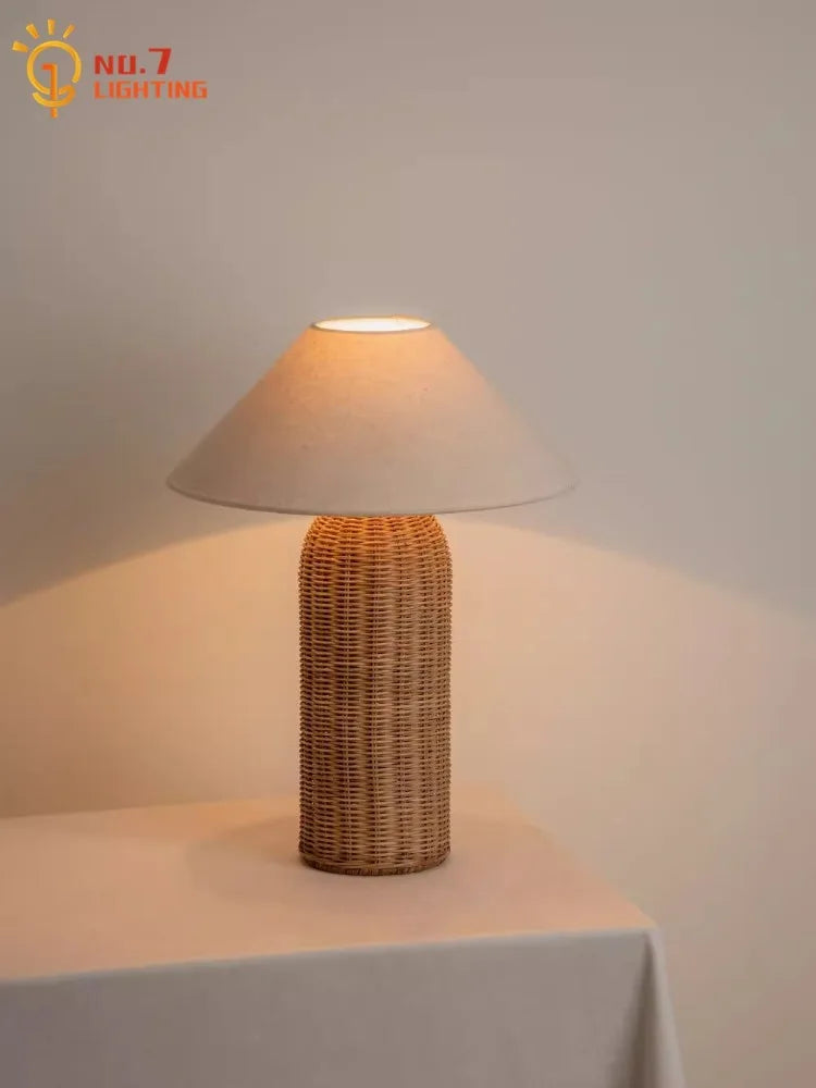 Afralia™ Rattan Weave Table Lamp LED E27 Zen Art Decor Bedroom Desk Light