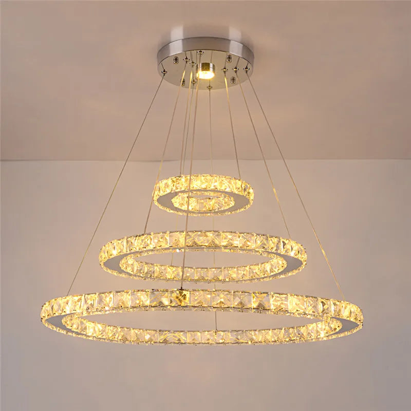 Afralia™ Crystal Rings LED Chandelier Pendant Light Fixture
