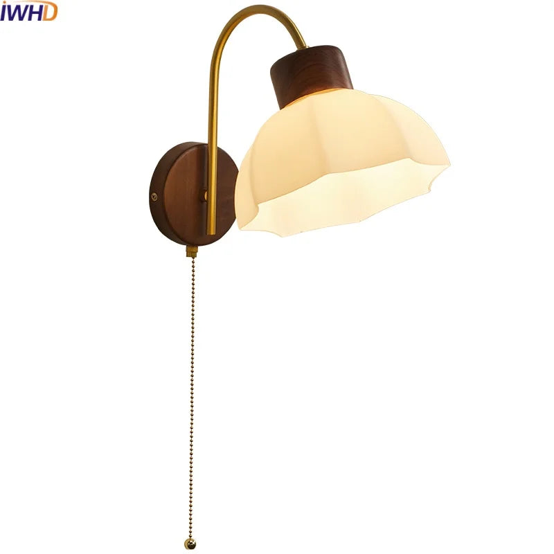 Afralia™ LED Wall Sconce Pull Chain Switch Modern Stair Lights Glass Wood