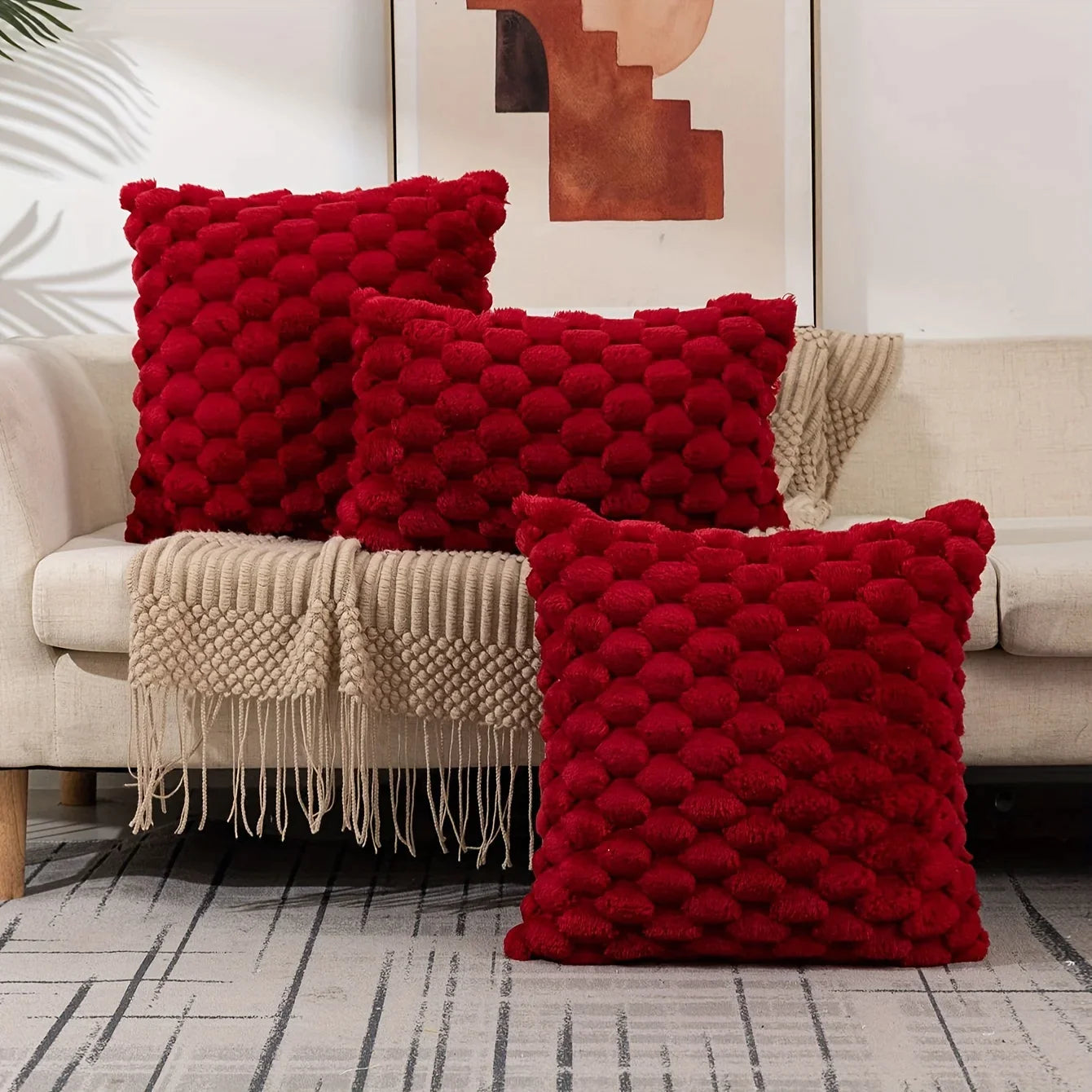 Afralia™ Red Soft Pillowcase Solid Color Cushion Cover for Home Sofa Bedroom Decor