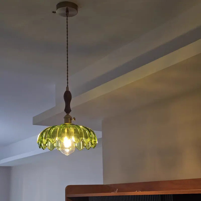 Afralia™ Walnut Wood LED Pendant Light Fixture Glass Hanging Lamp