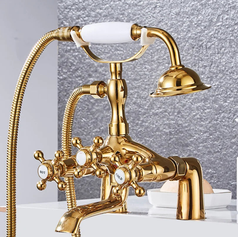 Afralia™ Antique Chrome Bathtub Shower Mixer Faucet Tap Set for Bathroom