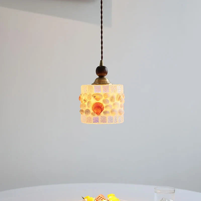 Afralia™ Glass LED Pendant Lights Walnut Wood Adjustable Hanging Lamp