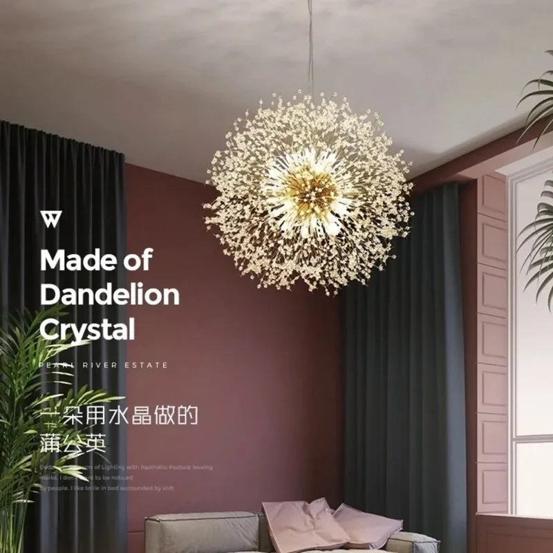 Afralia™ Modern Crystal LED Dandelion Chandelier for Home Living Room Dining Hall Decor