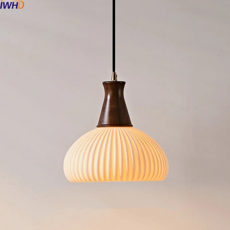 Afralia™ Ceramic Wood LED Pendant Lights Modern Hanging Lamp for Home Decor