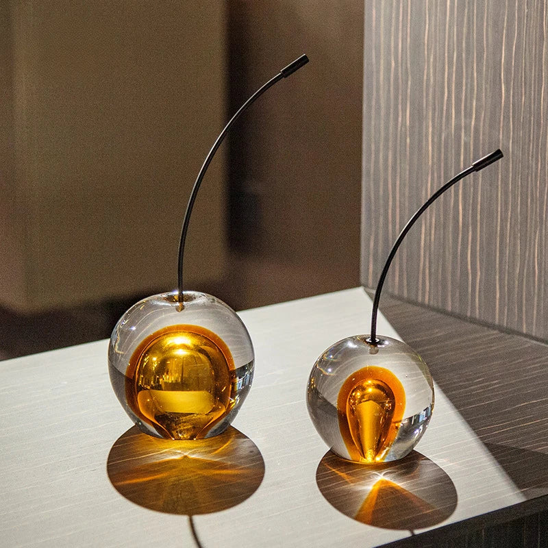 Afralia™ Crystal Cherry Sculpture - Clear Cherry Decorative Figurine