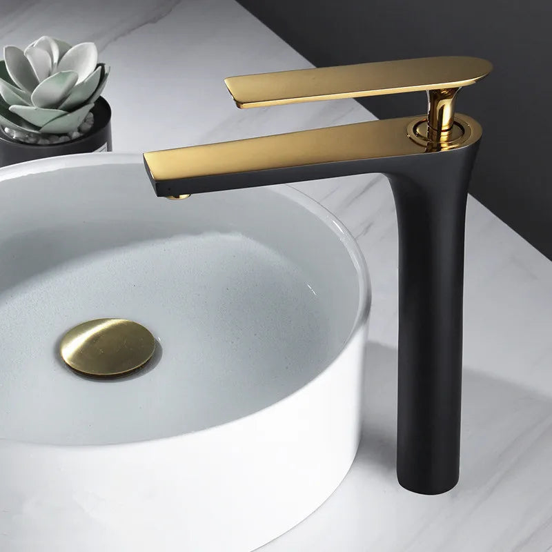 Afralia™ Brushed Gold Brass Basin Faucet Cold Hot Water Mixer Sink Tap Black/Chrome