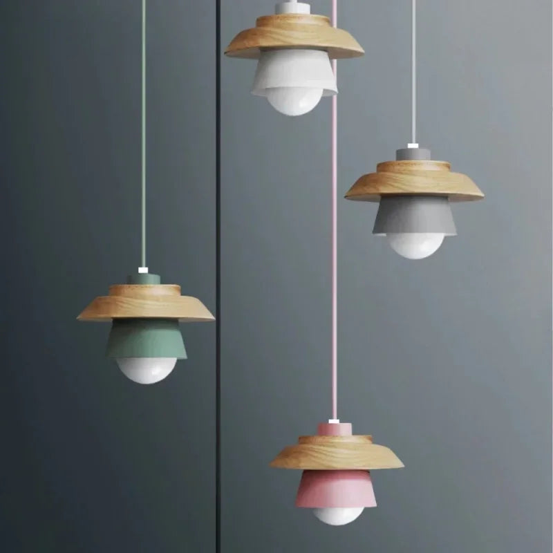 Afralia™ Macaron Nordic Wood Pendant Lights - Colorful Art Decor Ceiling Lamp