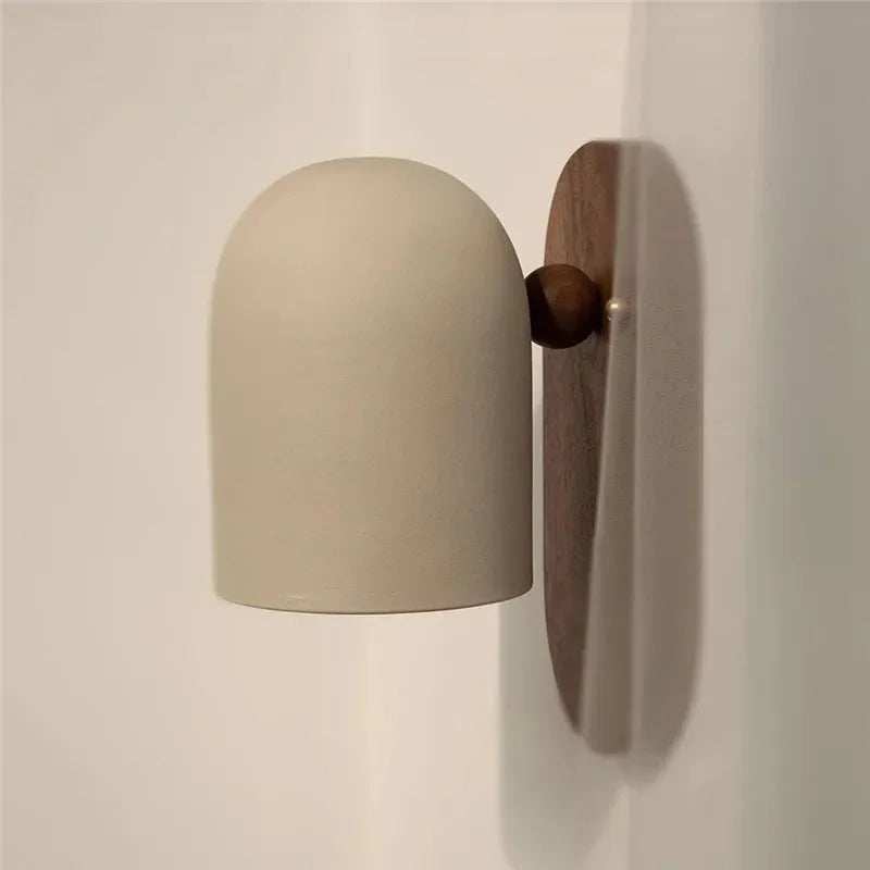 Nordic LED Wall Lamp Modern Walnut Wood Light Retro Bedroom Bedside Afralia™ Mirror Headlight