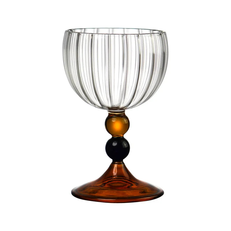 Afralia™ Vintage Ripple Wine Glass Set of 1 - Clear Nordic Goblet with Short Stem
