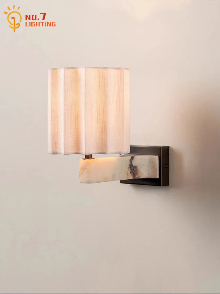 Afralia™ Natural Bulgari Marble LED Wall Lamp: Medieval Retro Design for Home Decor