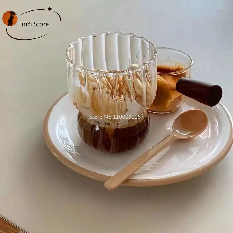 Afralia™ Vertical Stripe Glass Coffee Mug for Drinking Milk, Tea, Juice