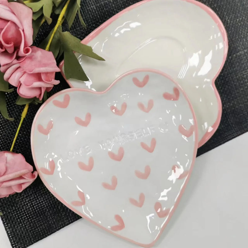 Afralia™ Hand Painted Heart Handle Ceramic Love Mug - Pink