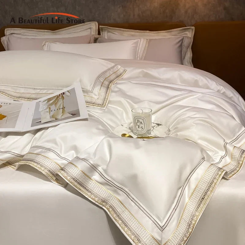 Afralia™ Luxury Embroidery King Size 600TC Egyptian Cotton Bedding Set