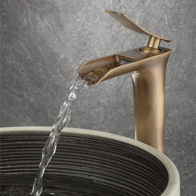 Afralia™ Antique Bronze Waterfall Bathroom Faucet with Hot & Cold Mixer Tap