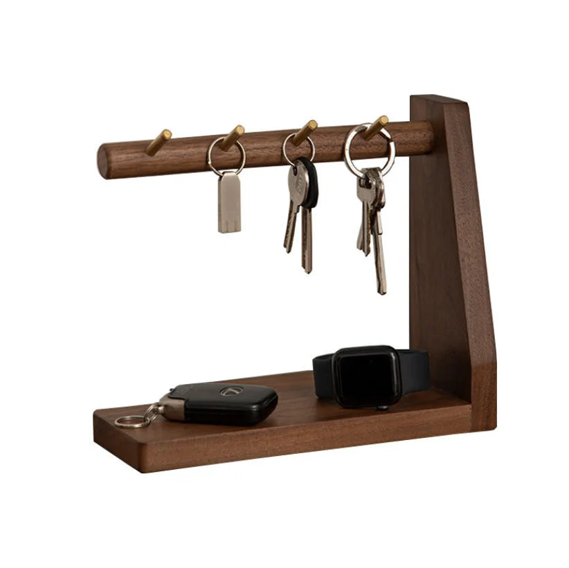 Afralia™ Walnut Wood Key Storage Box: Porch Hanging Shelf Organizer for Keys, Masks & More