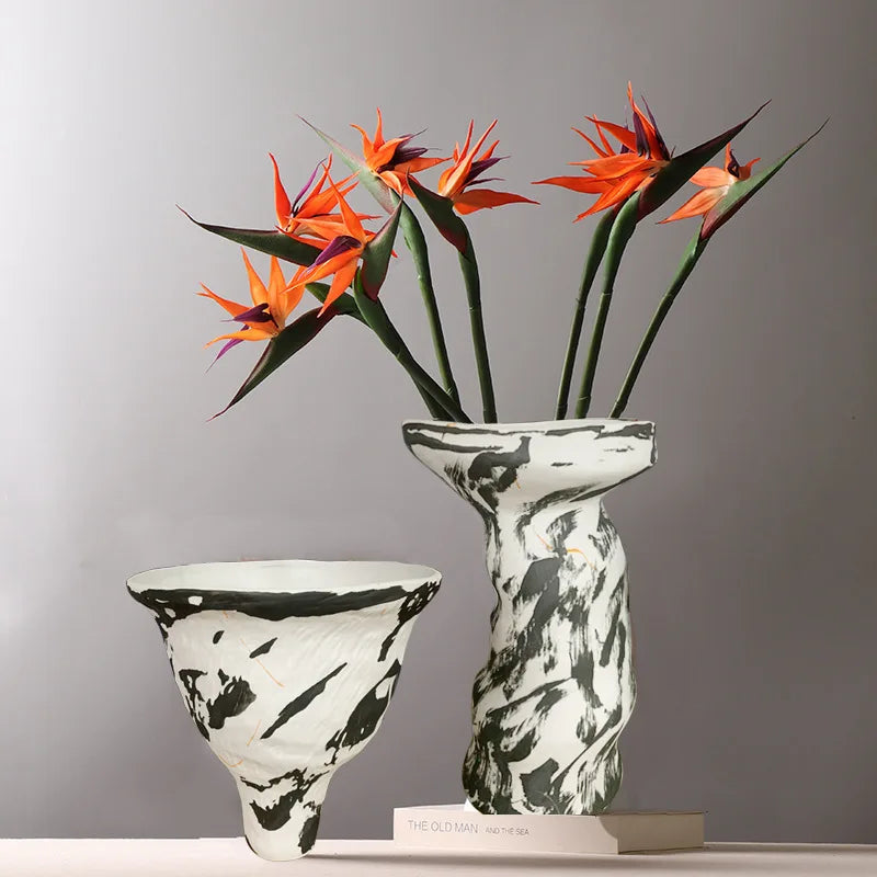 Afralia™ Abstract Clay Pot Colorful Ceramic Vase, Irregular Shape Flower Arrangement Home Decor