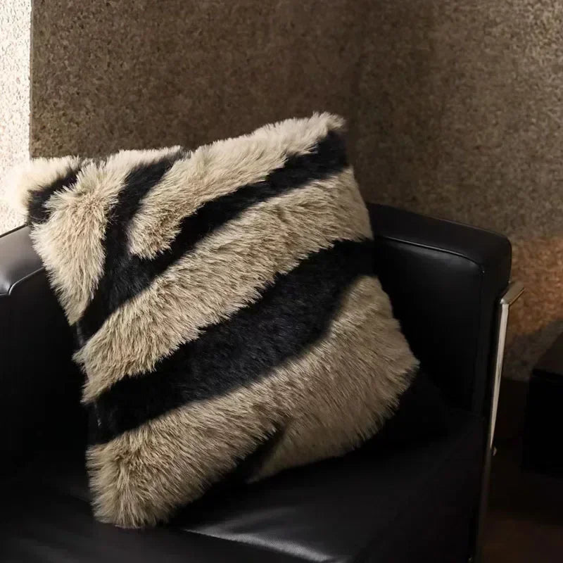 Afralia™ Luxe Faux Fox Fur Throw Pillows for Home Decor - Plush, Soft, Cozy Sofa Cushion