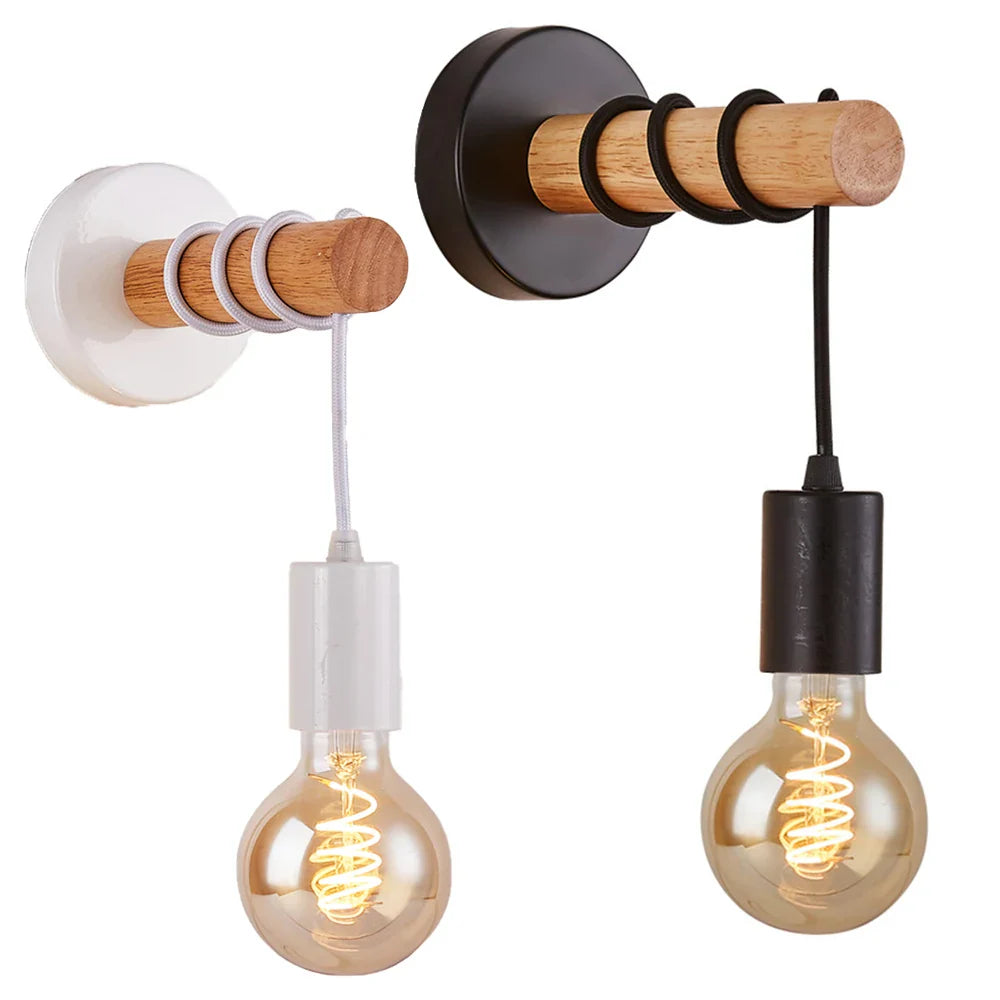 Afralia™ Modern Wooden Wall Sconce Light Fixture E27 Lamp for Indoor & Outdoor Home Decor