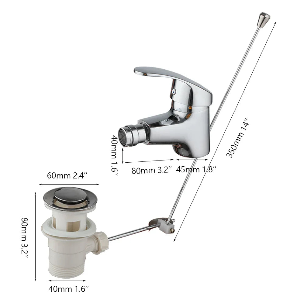 Afralia™ Chrome Bidet Spray Basin Faucet Mixer Taps with Pop Up Drain