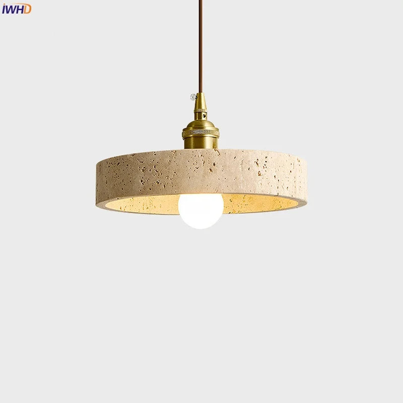 Afralia™ Vintage LED Hanging Lamps Yellow Travertine Pendant Light for Bedroom & Dining Room