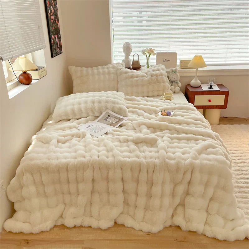 Afralia™ Plush Faux Fur Velvet Blanket, Double Layer, Warm Cashmere, Rabbit Fur Bed Sheet