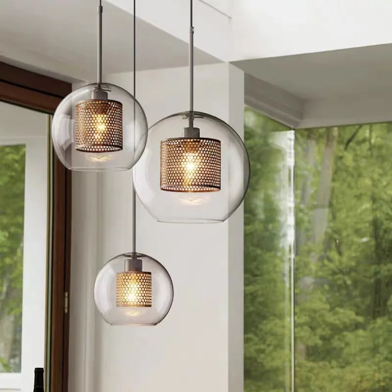 Afralia™ Nordic Mesh Glass Pendant Light - Silver Bronze Kitchen Dining Hanging Lamp