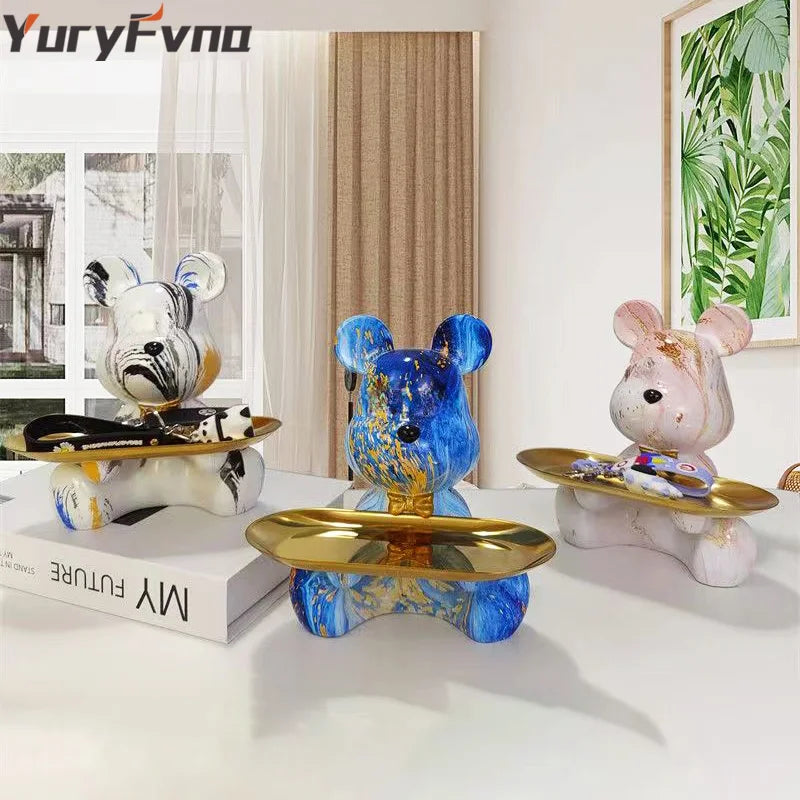Afralia™ Graffiti Bear Figurine: Modern Animal Statue & Key Storage Shelf