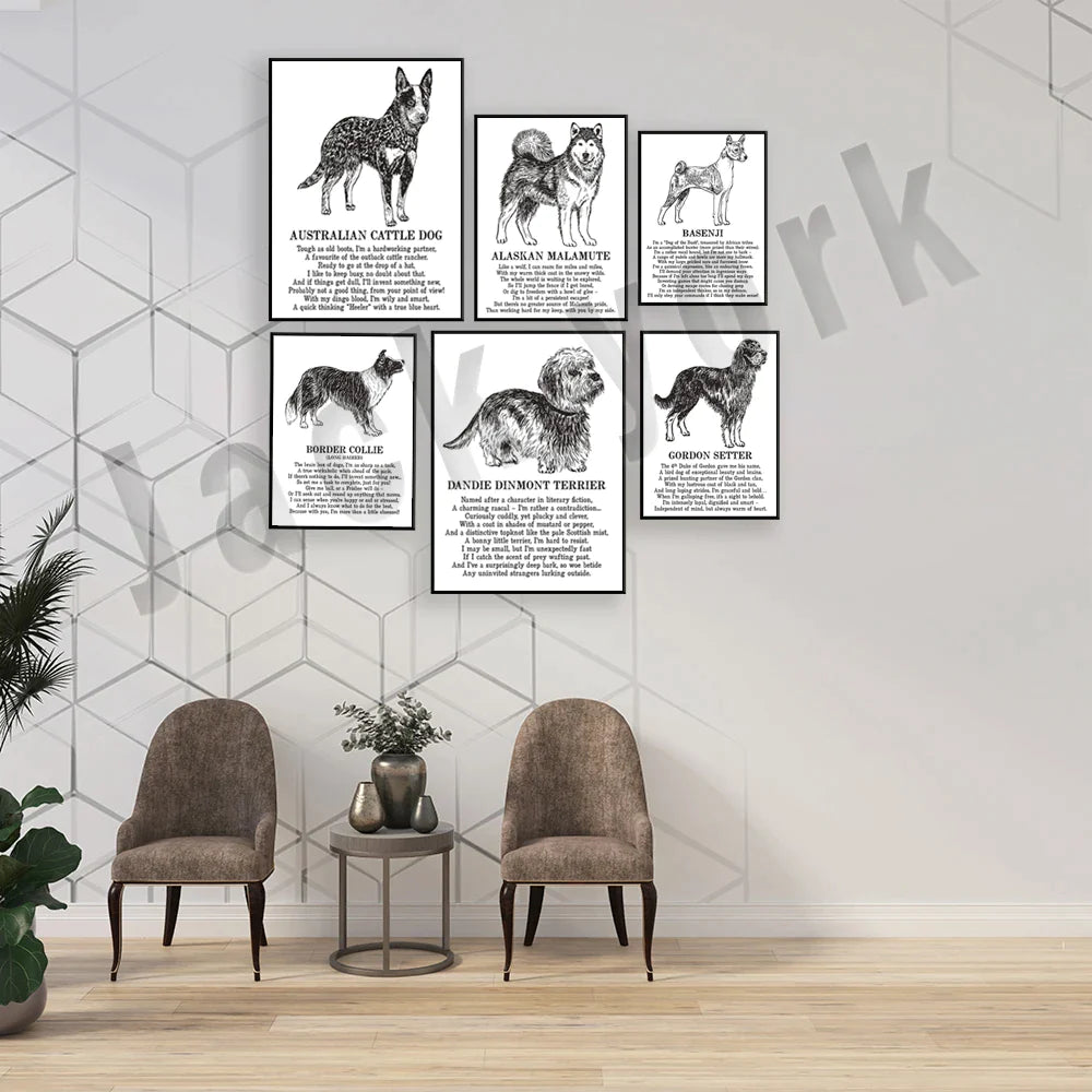 Afralia™ Mixed Breed Dog Poster: Border Collie, Wolfhound, Malamute, Terrier, Schnauzer, Malinois, Setter