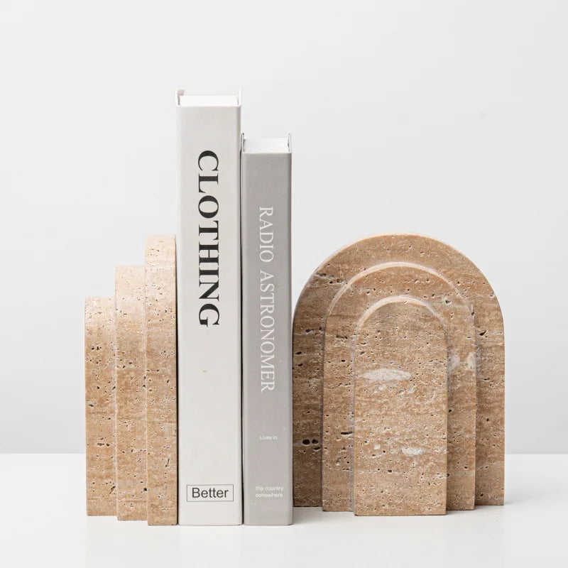 Afralia™ Marble Bookends Pair Vintage Beige Stone Room Decor Home Decoration
