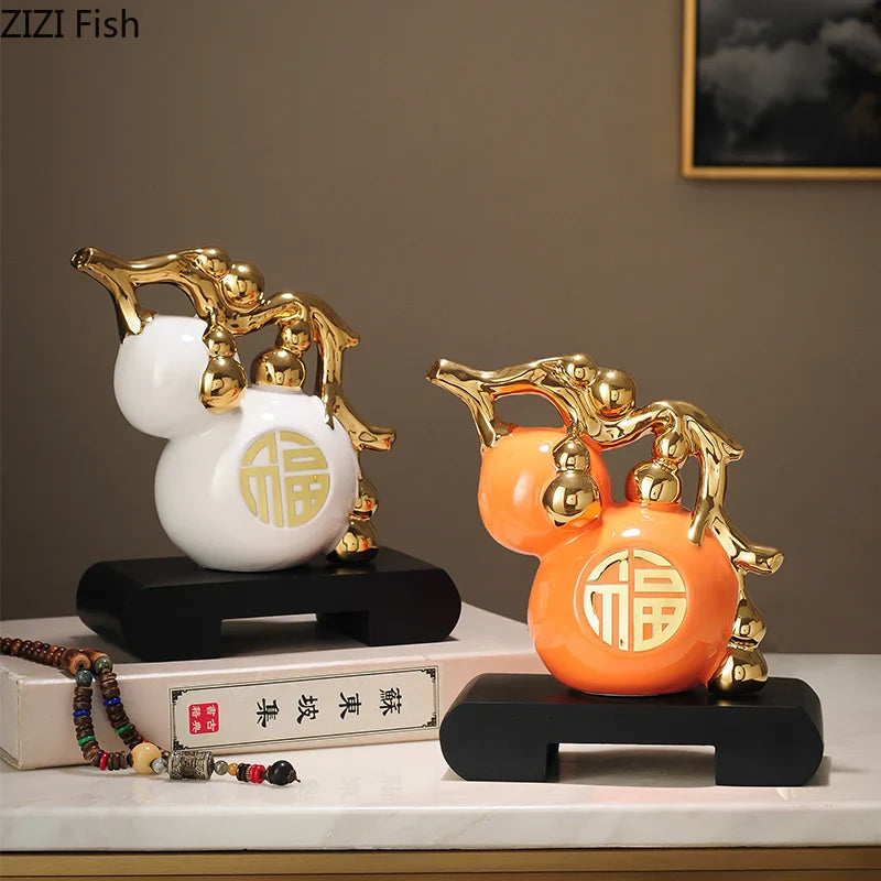 Afralia™ Golden Gourd Ceramic Sculpture - Modern Art Room Decor
