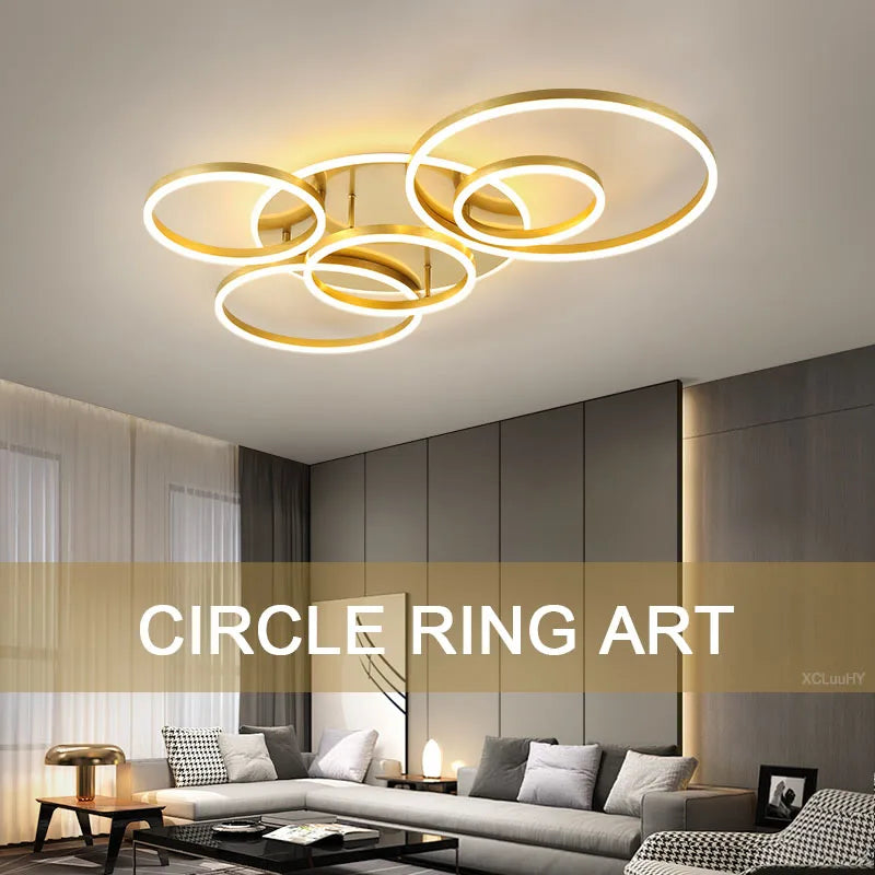 Afralia™ Gold LED Chandelier for Living Study Room Indoor Lighting Luminaire