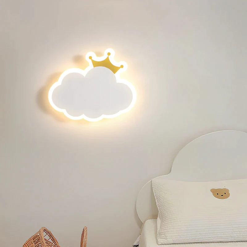 Afralia™ Children's Room Crown Clouds Rocket Planet Night Light Bedside Lamp