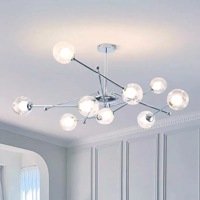 Afralia™ Glass Ball LED Chandelier Chrome Pendant Lamp for Home Decor