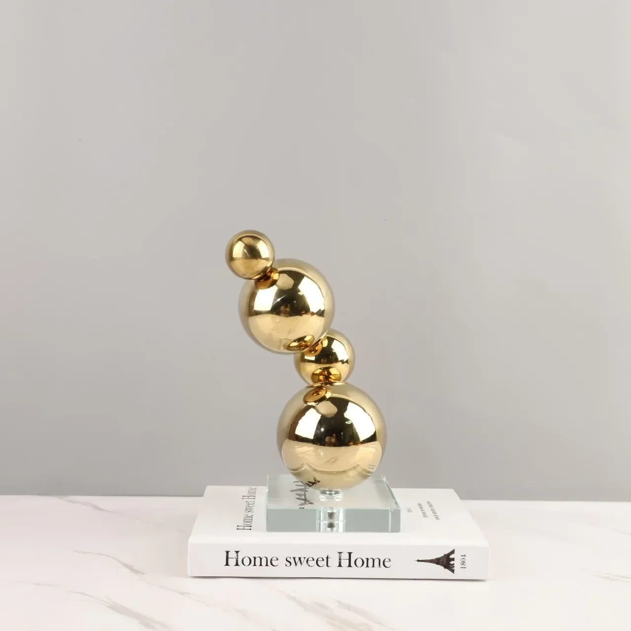Afralia™ Gold Metal Spheres Stack Art Pieces - Geometric Decorative Figurines