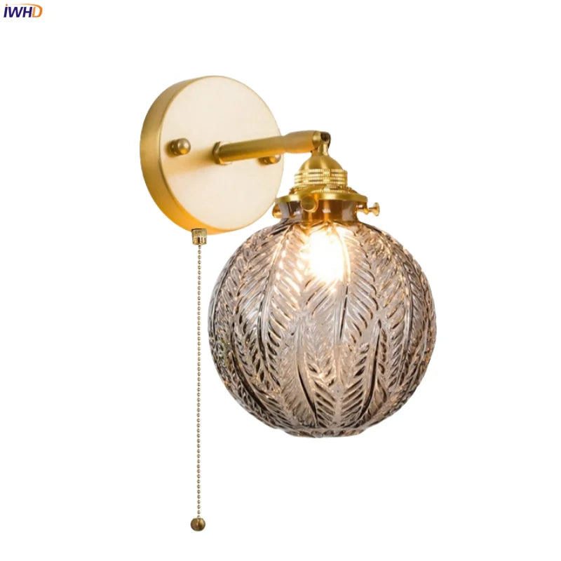 Afralia™ Grey Glass LED Wall Lamp Bedroom Living Room Loft Modern Copper Wandlamp