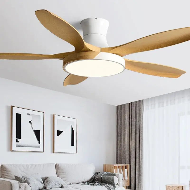 Afralia™ Wood Ceiling Fans 48-60 inch DC Motor LED Light Remote Control Living Bedroom Fan