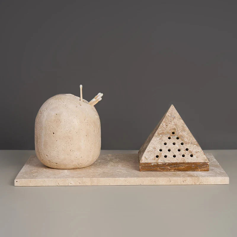 Afralia™ Beige Travertine Marble Mubkhar Bakhoor Incense Holder Oud Burner