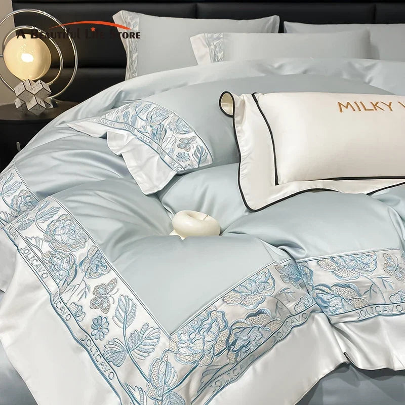 Afralia™ Luxury Rose Butterfly Embroidery Bedding Set 4Pcs