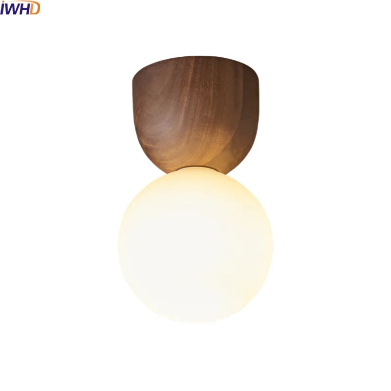 Afralia™ Walnut Glass LED Ceiling Lamp for Modern Living Room Art Decoration