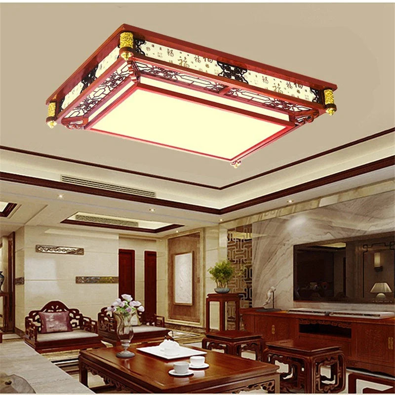 Afralia™ Red Wood LED Ceiling Light: Vintage Chinese Round Acrylic Lamp for Home Decor