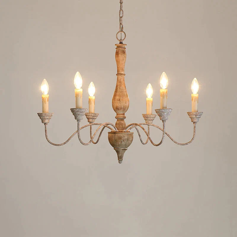 Afralia™ French Vintage Wooden Chandelier for Living Room Dining Bedroom