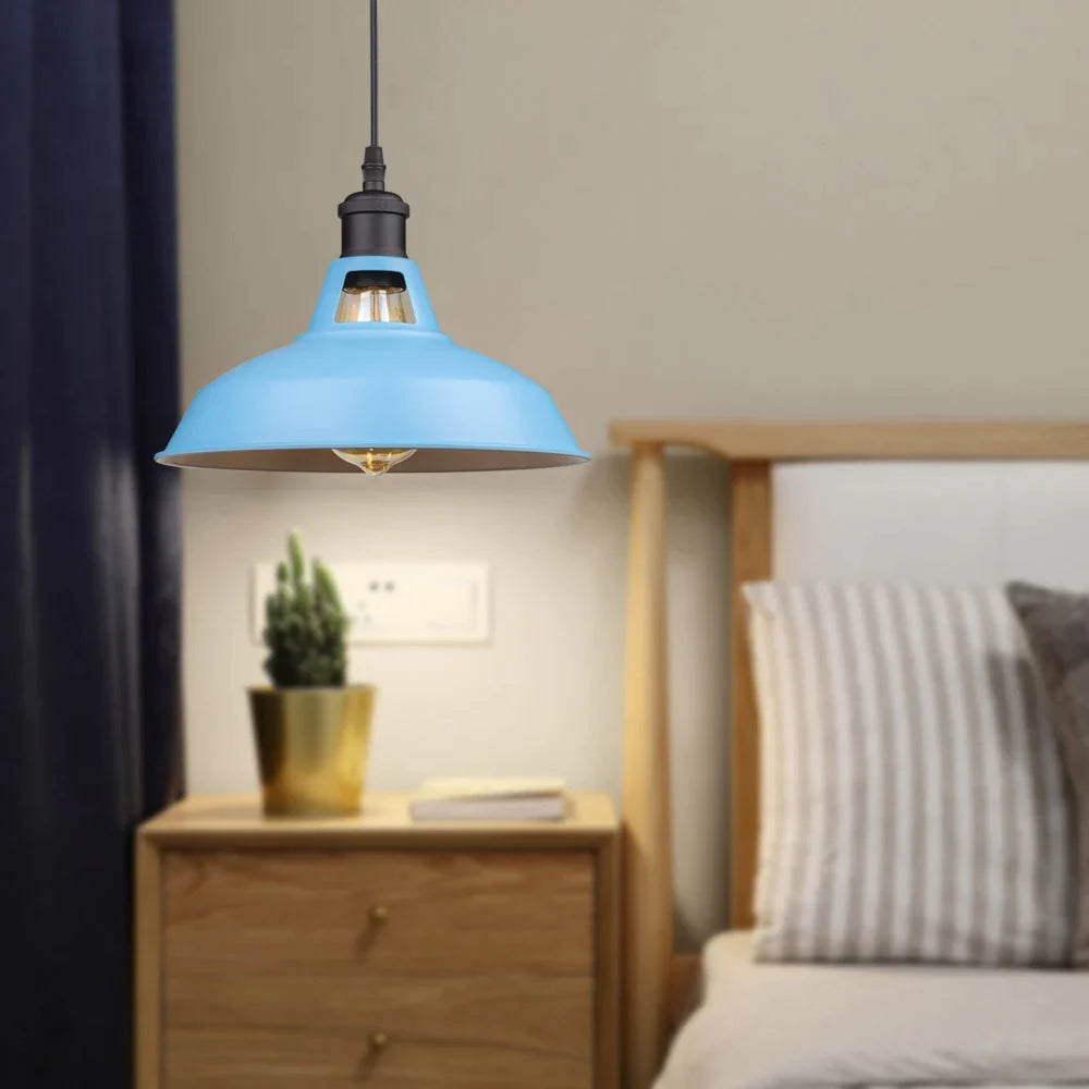 Afralia™ Blue Vintage Pendant Lamp for Kitchen Island, Industrial Hanging Light 27cm