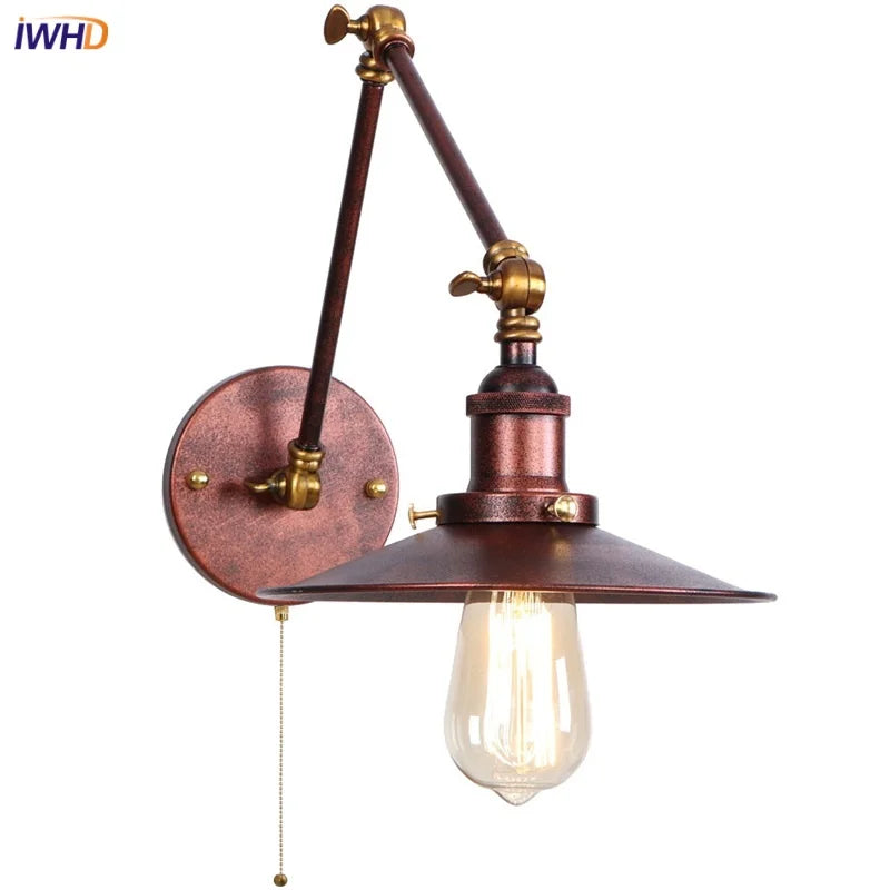 Afralia™ Rustic Vintage LED Wall Lamp with Pull Chain Switch for Stair, Restaurant, Bedroom