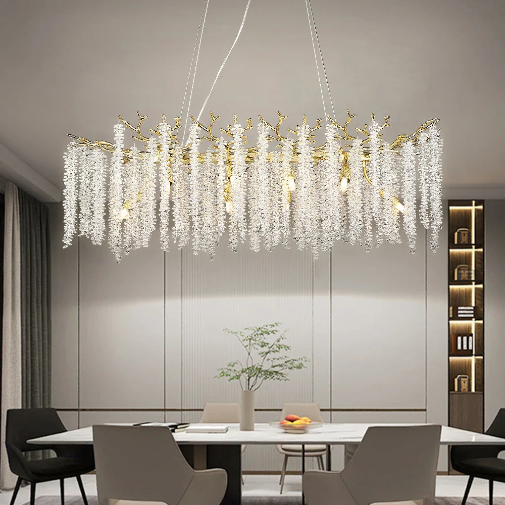 Afralia™ Crystal Metal Chandelier: Elegant Luxury Hanging Lamp for Home Hotel Decor