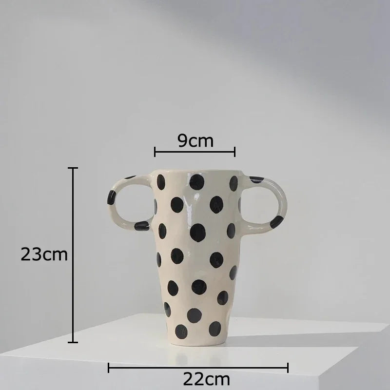Afralia™ Black Polka Dot Ceramic Vase for Table Flower Arrangement and Room Decor