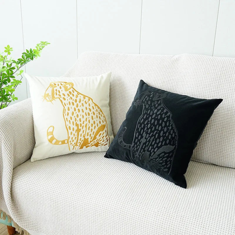 Afralia™ Embroidered Leopard Pillowcase: Modern Luxury for Model Room & Home Decor