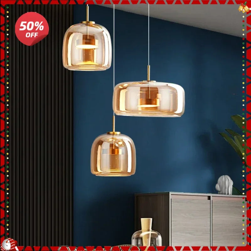 Afralia™ Glass Pendant Light Luxury Nordic Led Hanging Lamp Modern Bedroom Fixture
