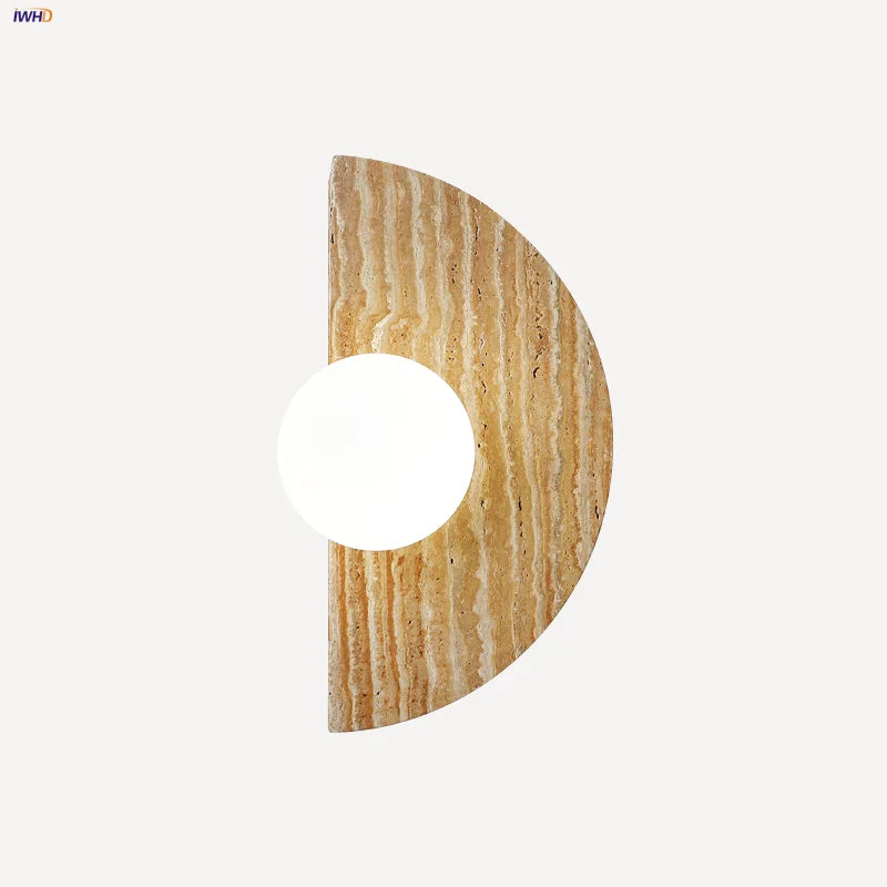 Afralia™ White Glass Globe Yellow Travertine LED Wall Light - Nordic Modern Design
